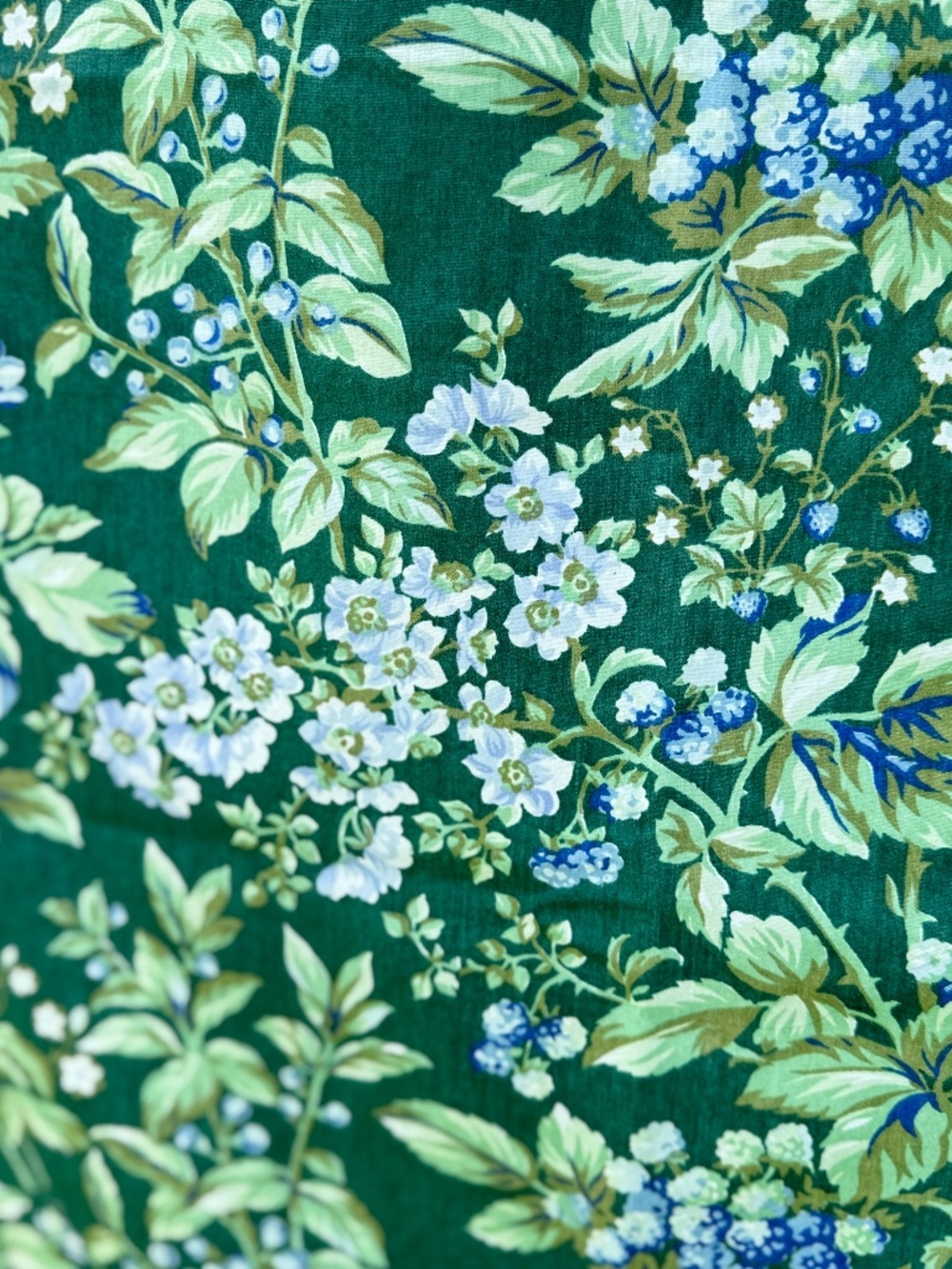 Vintage Laura Ashley 2 Curtain Panels Bramble Berry Green wBlue Berries 41 X 75